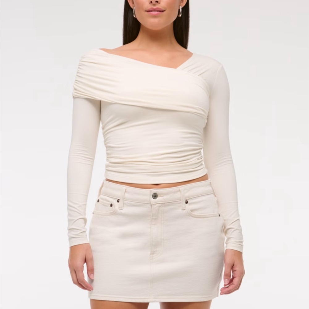 Abercrombie & Fitch Cream Mini Skirt Mid Rise Curve Love New w/ Tags 28 - Picture 2 of 9